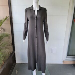 BP Studio Long Duster Cardigan Gray Women M Merino Wool Italy Minimalist Luxury